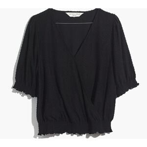 Madewell Texture & Thread Clipdot Smocked Crossover Top – Black – Size S